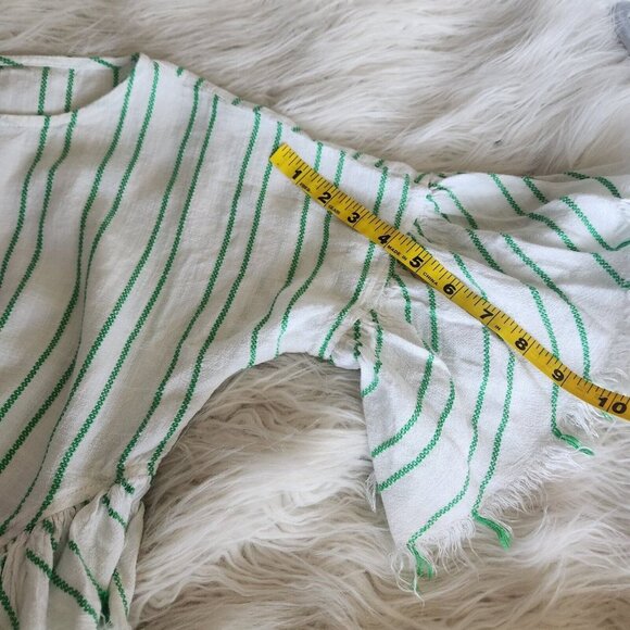 Olivaceous Women Size M Cropped‎ Top Tie Front Stripe Fringe Boho Bell Sleeves - Picture 7 of 13